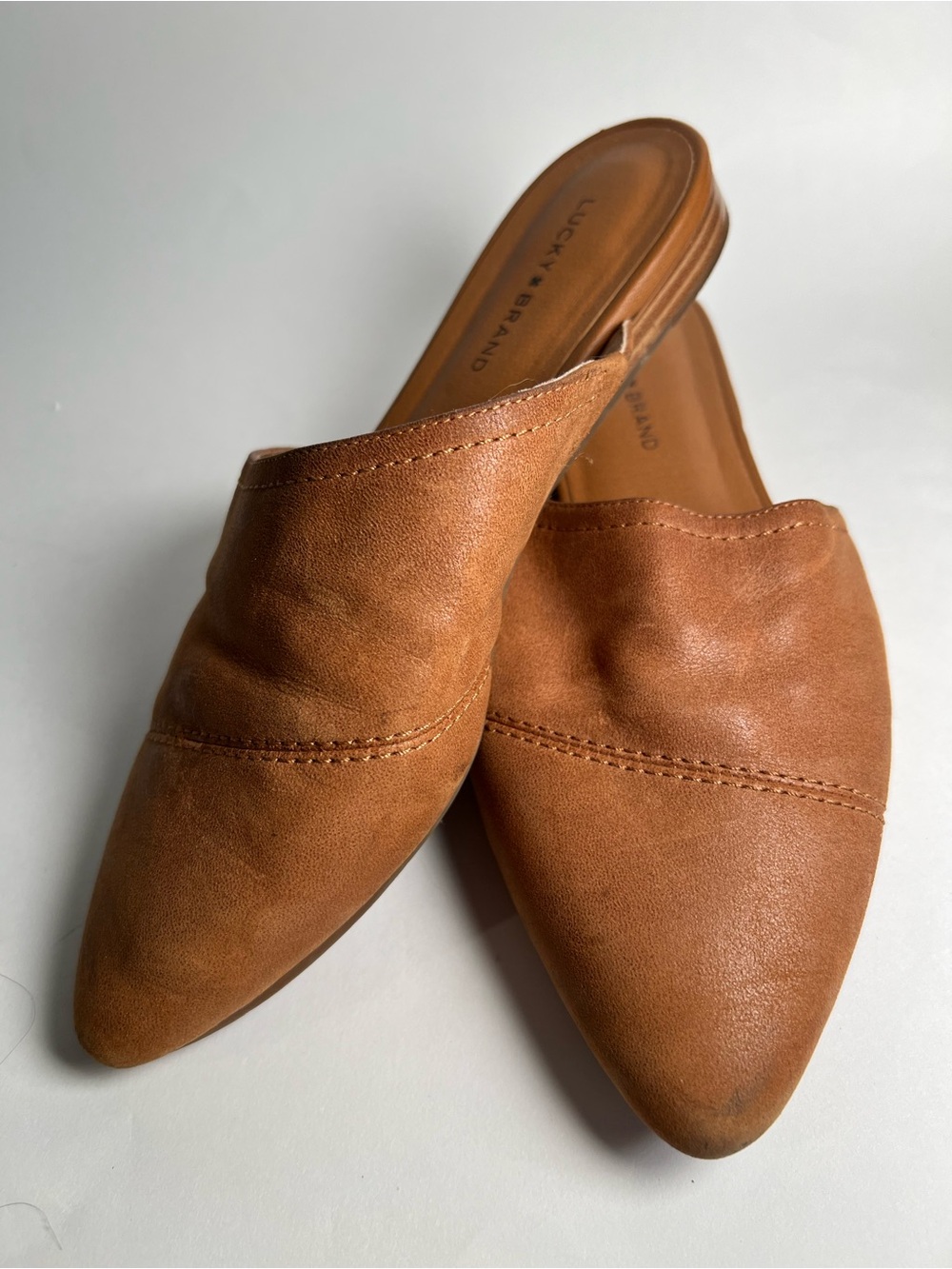Lucky Brand Tan Pointed-Toe Leather Mules Size 7.5